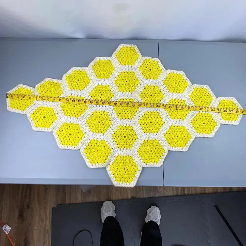 Handcrafted Crochet Yellow/White Honeycomb Pattern Table Decor
